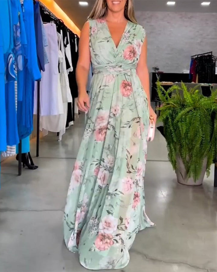 Elira™ | Elegant Sleeveless V-neck Floral Maxi Dress