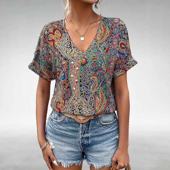 Amaryllis | Vibrant V-Neck Blouse