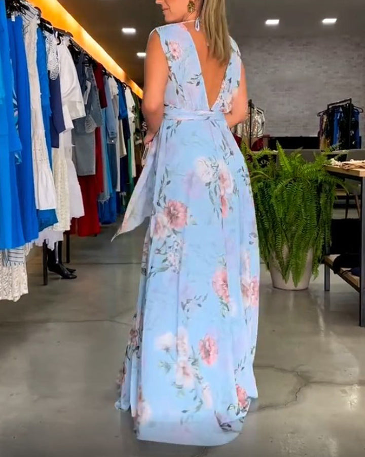 Elira™ | Elegant Sleeveless V-neck Floral Maxi Dress