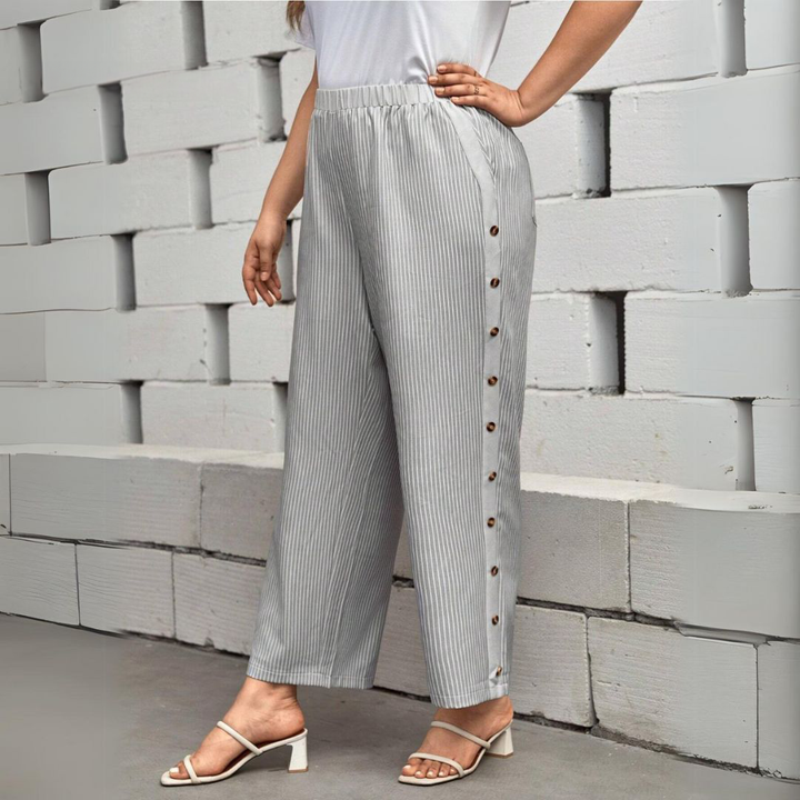 Louise | Elegant Striped Trousers with Side Buttons