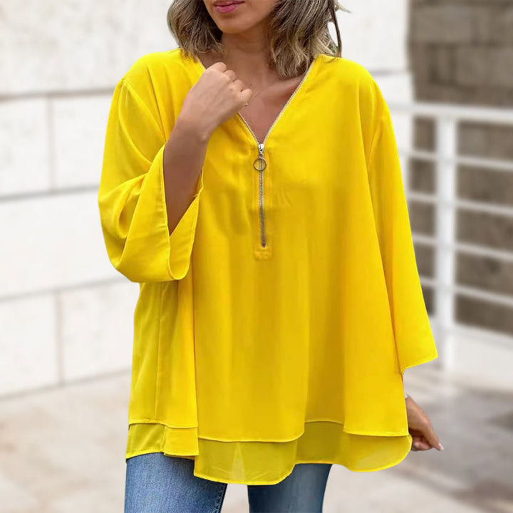 Bree™ | Elegant Chiffon Zipper Blouse With V-neck