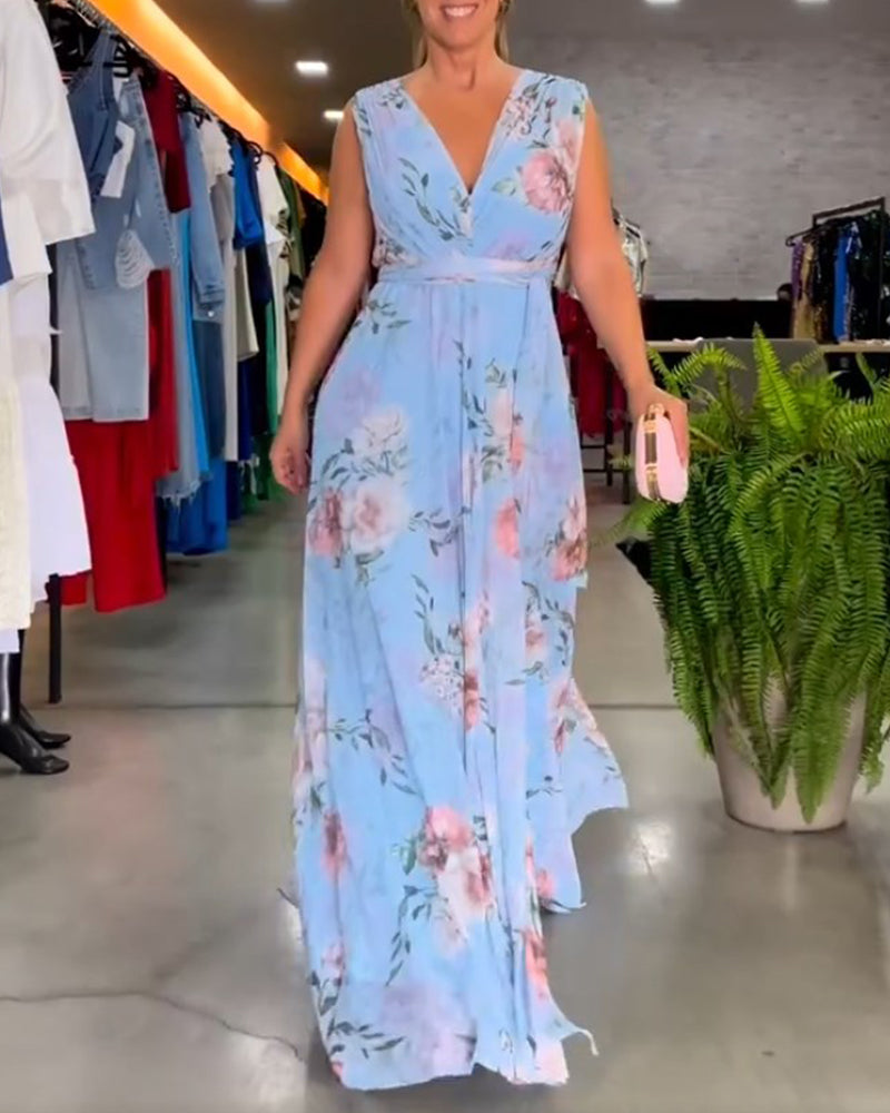 Elira™ | Elegant Sleeveless V-neck Floral Maxi Dress