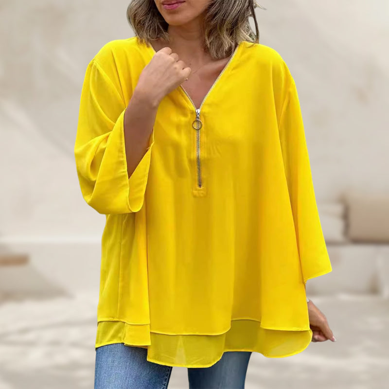 Bree™ | Elegant Chiffon Zipper Blouse With V-neck