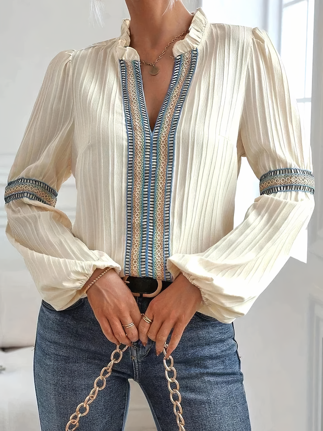 Cyanne | Stunning Elegant V-Neck Blouse