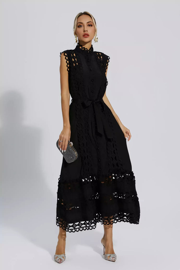 Ines | Black High-End Sleeveless Hollow Maxi Dress