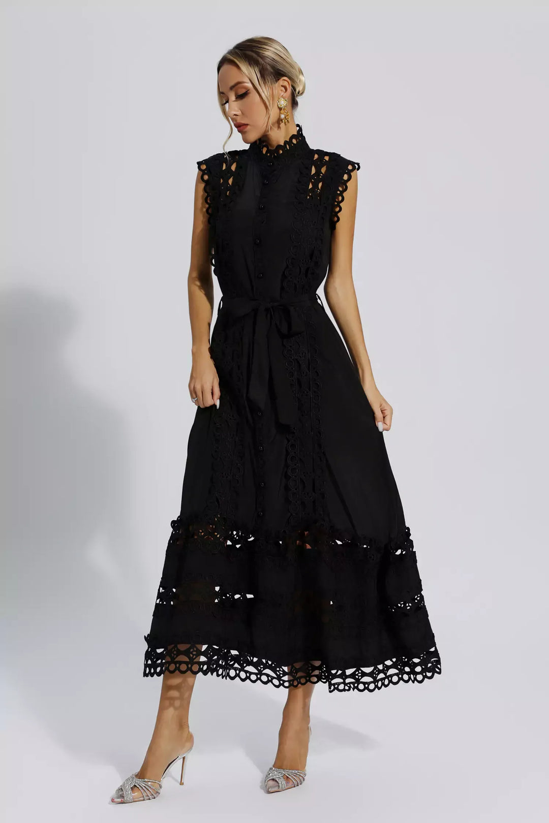 Ines | Black High-End Sleeveless Hollow Maxi Dress