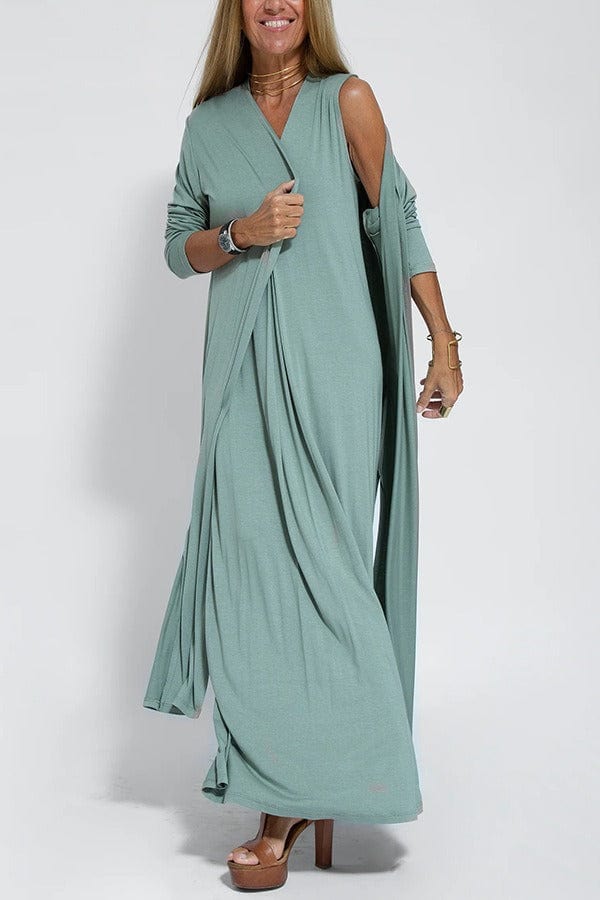 Katherine | Elegant Long Maxi Dress with Matching One-Colour Cardigan