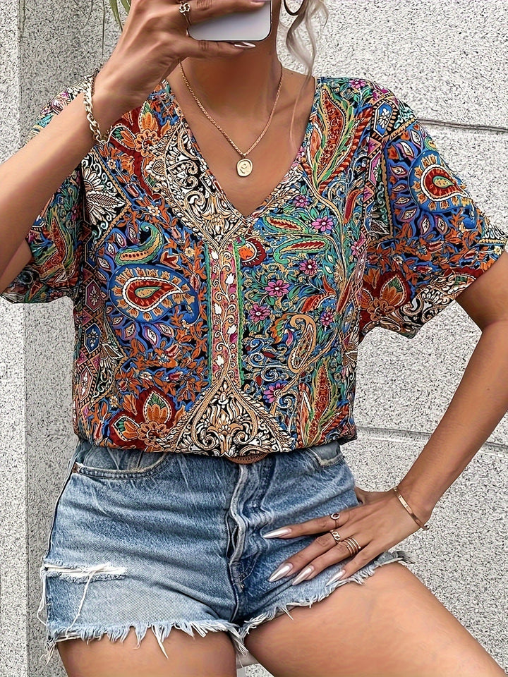 Amaryllis | Vibrant V-Neck Blouse