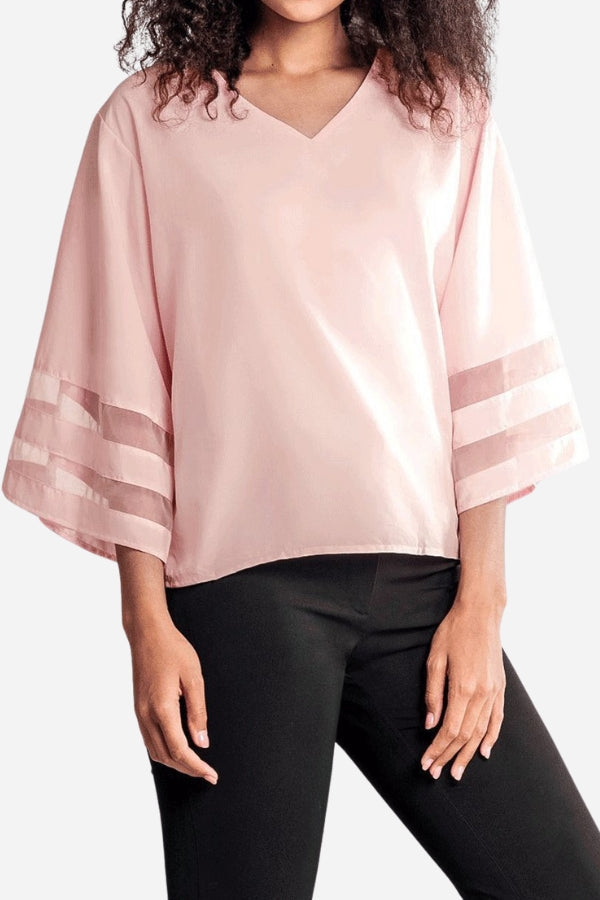 Zelina | Mesh Panel Sleeve Loose Fit Top