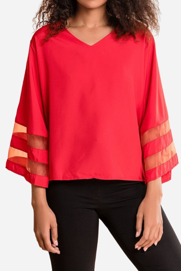 Zelina | Mesh Panel Sleeve Loose Fit Top