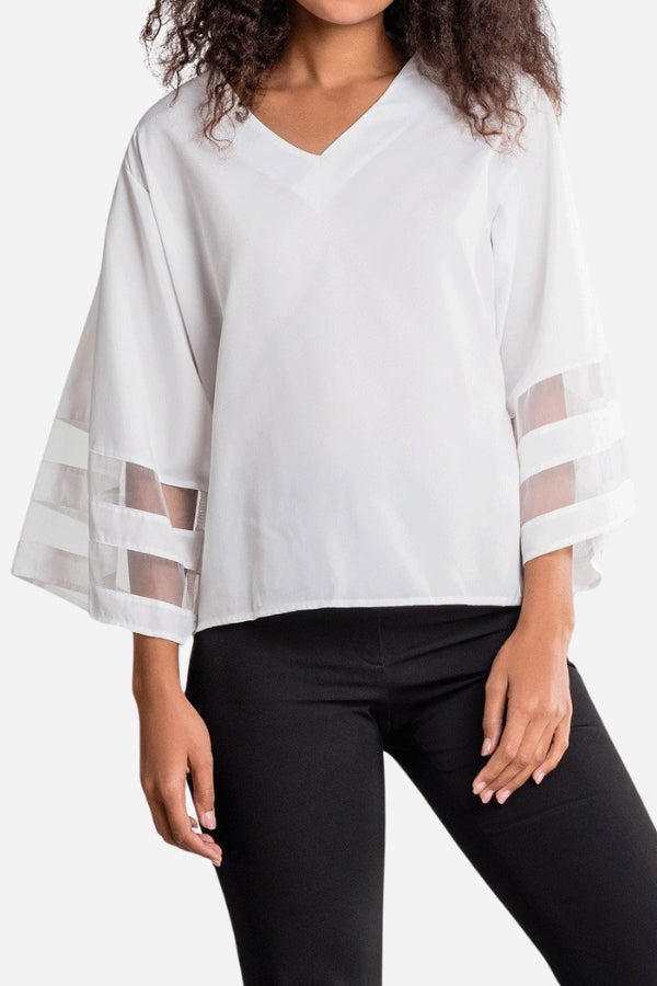 Zelina | Mesh Panel Sleeve Loose Fit Top